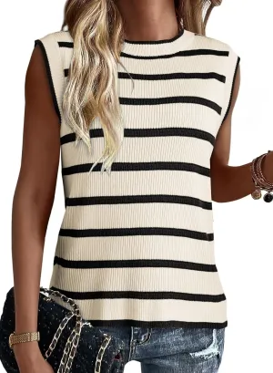 Dokotoo Tank Top for Women 2025 Striped Casual Crewneck Sleeveless Lightweight Sweater Vest Knit Summer Clothes
