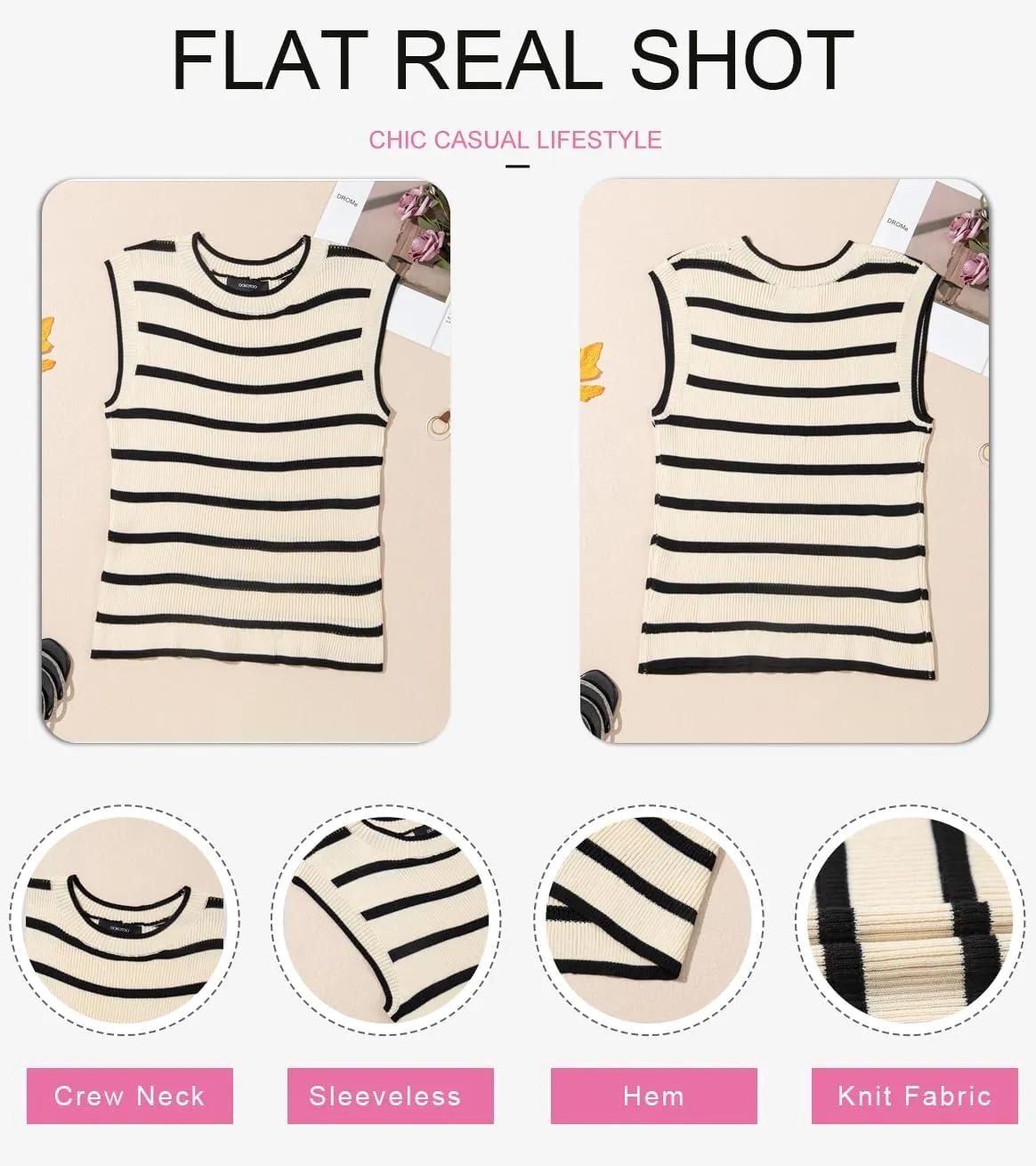 Dokotoo Tank Top for Women 2025 Striped Casual Crewneck Sleeveless Lightweight Sweater Vest Knit Summer Clothes