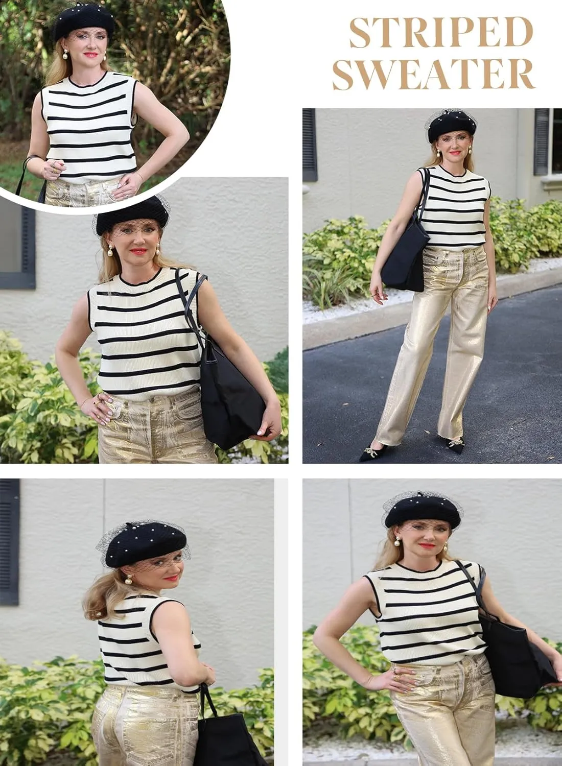 Dokotoo Tank Top for Women 2025 Striped Casual Crewneck Sleeveless Lightweight Sweater Vest Knit Summer Clothes