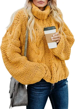 Dokotoo Womens 2024 Winter Fall Solid Turtleneck High Neck Balloon Long Sleeve Sweaters Pullover Outerwear