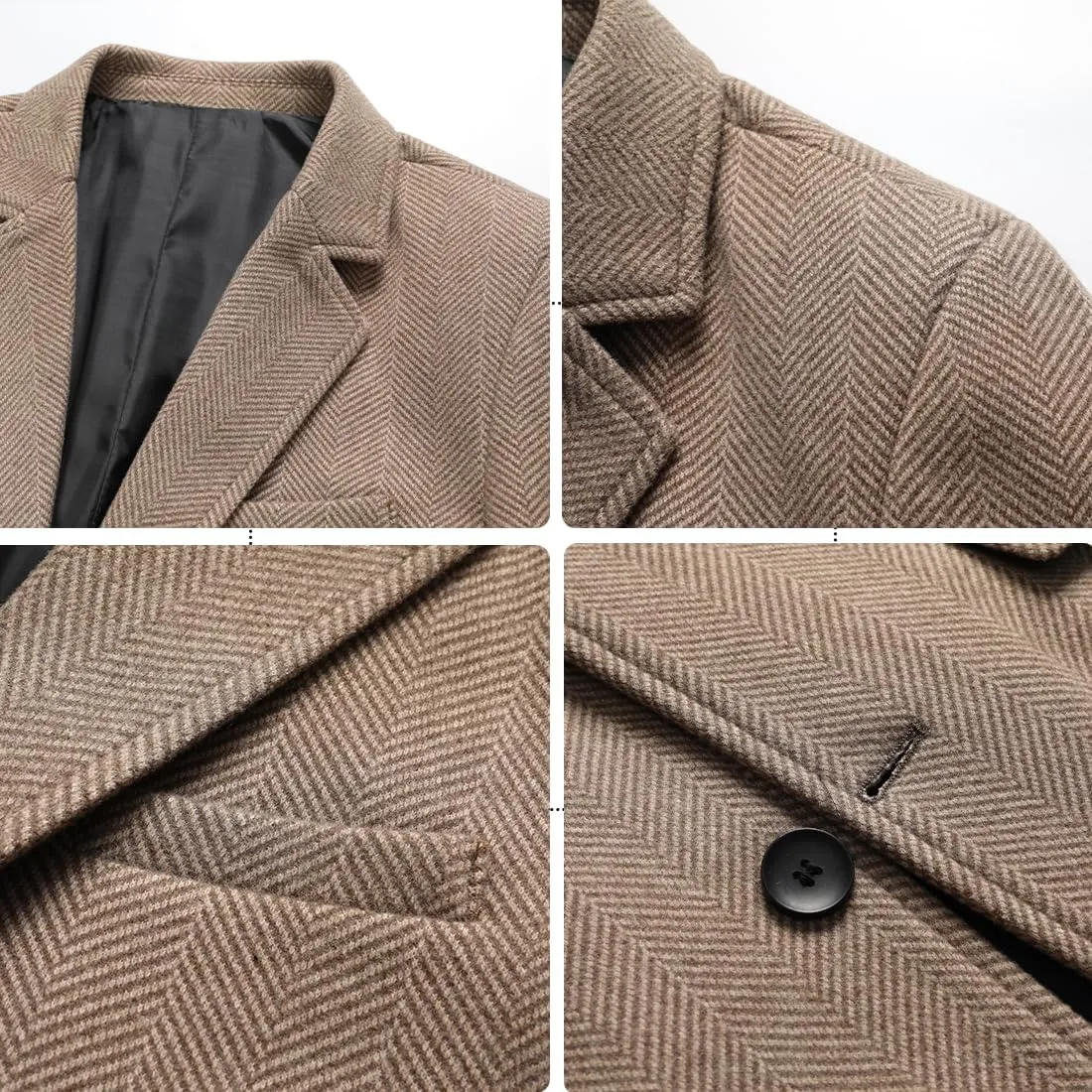 DOSLAVIDA Men's Slim Fit Woolen Pea Coat Single Breasted Winter Warm Long Trench Jackets With Removable Soft Scarf
