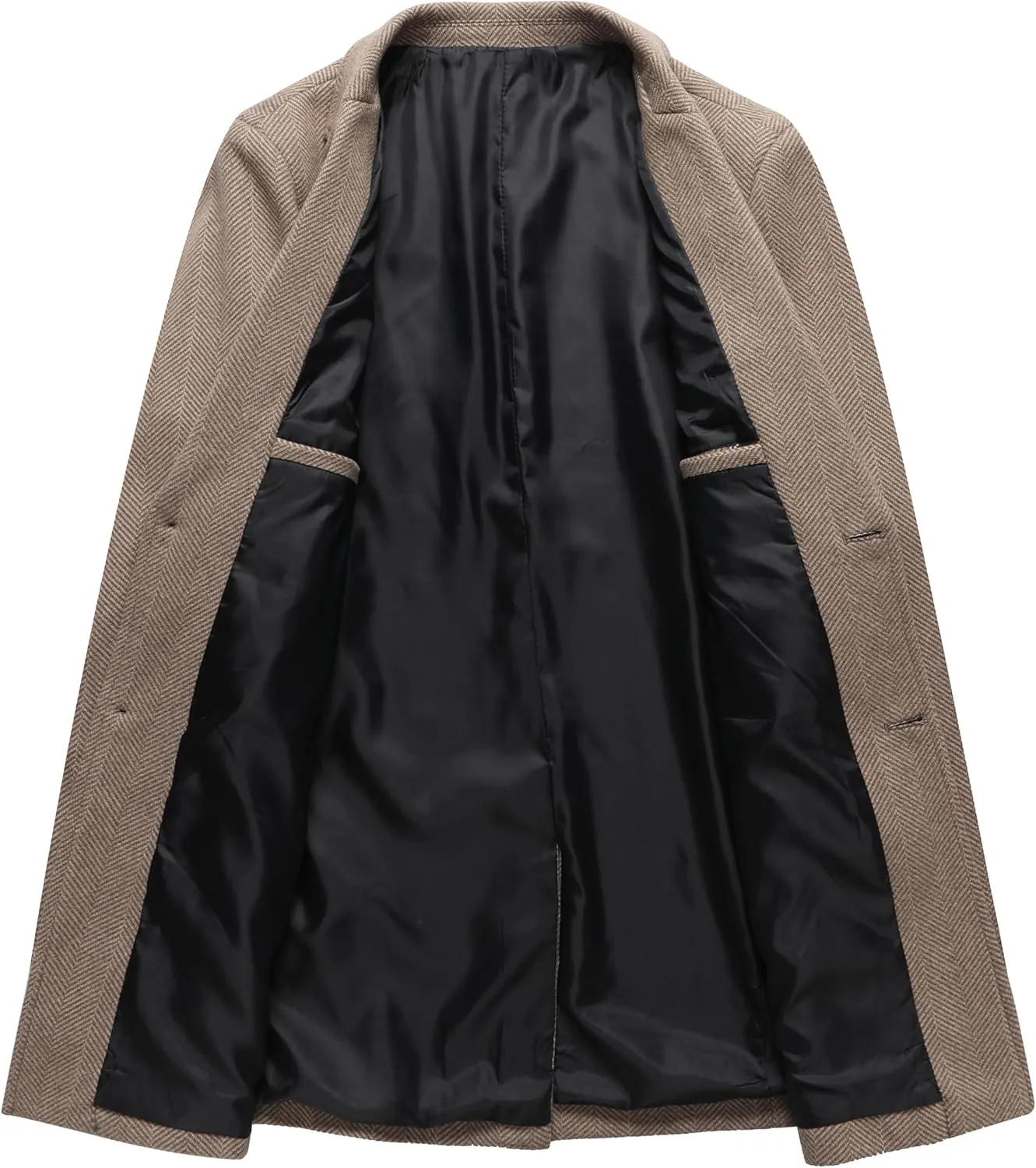 DOSLAVIDA Men's Slim Fit Woolen Pea Coat Single Breasted Winter Warm Long Trench Jackets With Removable Soft Scarf