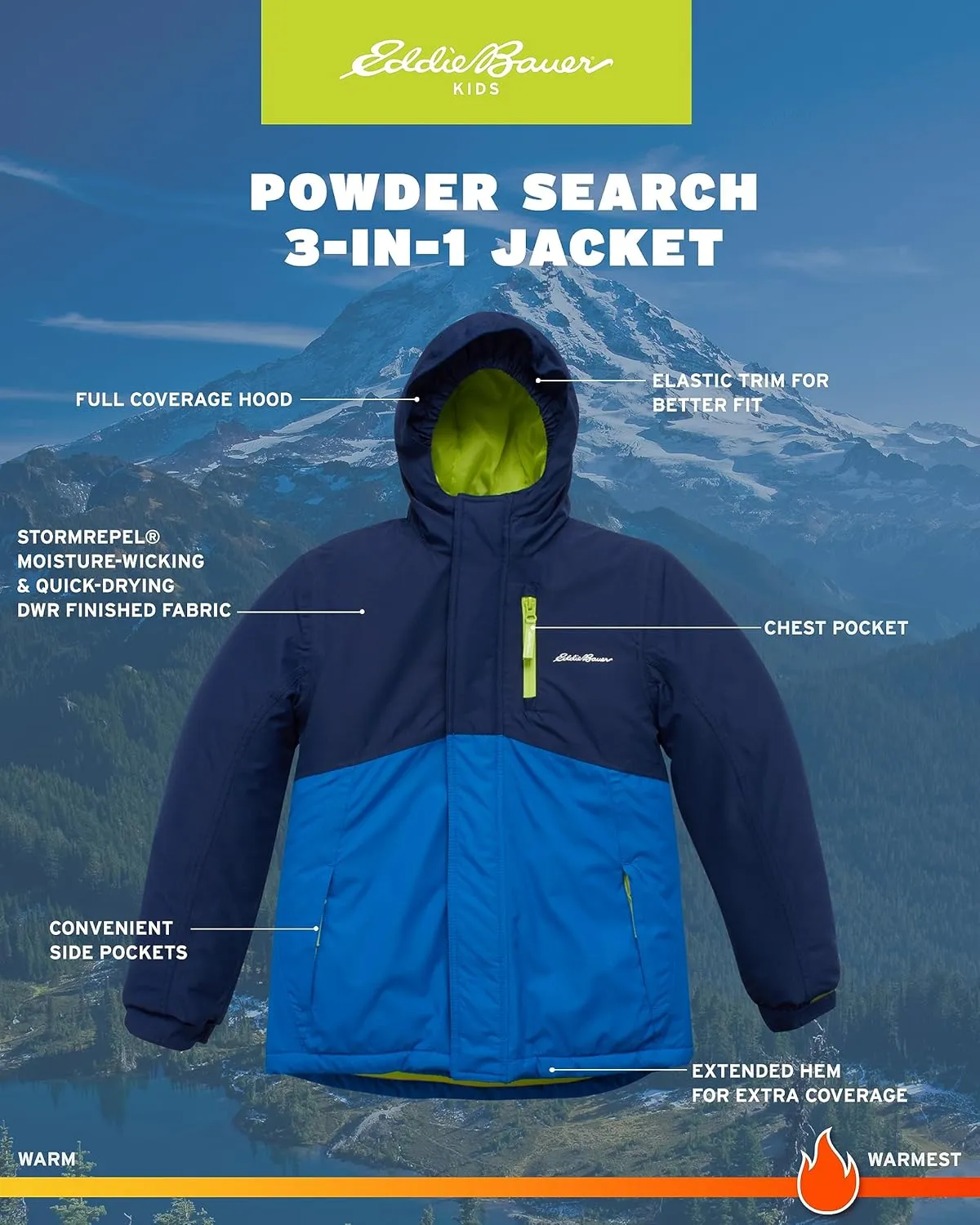 Eddie Bauer Kids' Ski Jacket - Waterproof 3 in 1 Insulated Coat with Removable Shell Jacket for Boys and Girls (3-16)