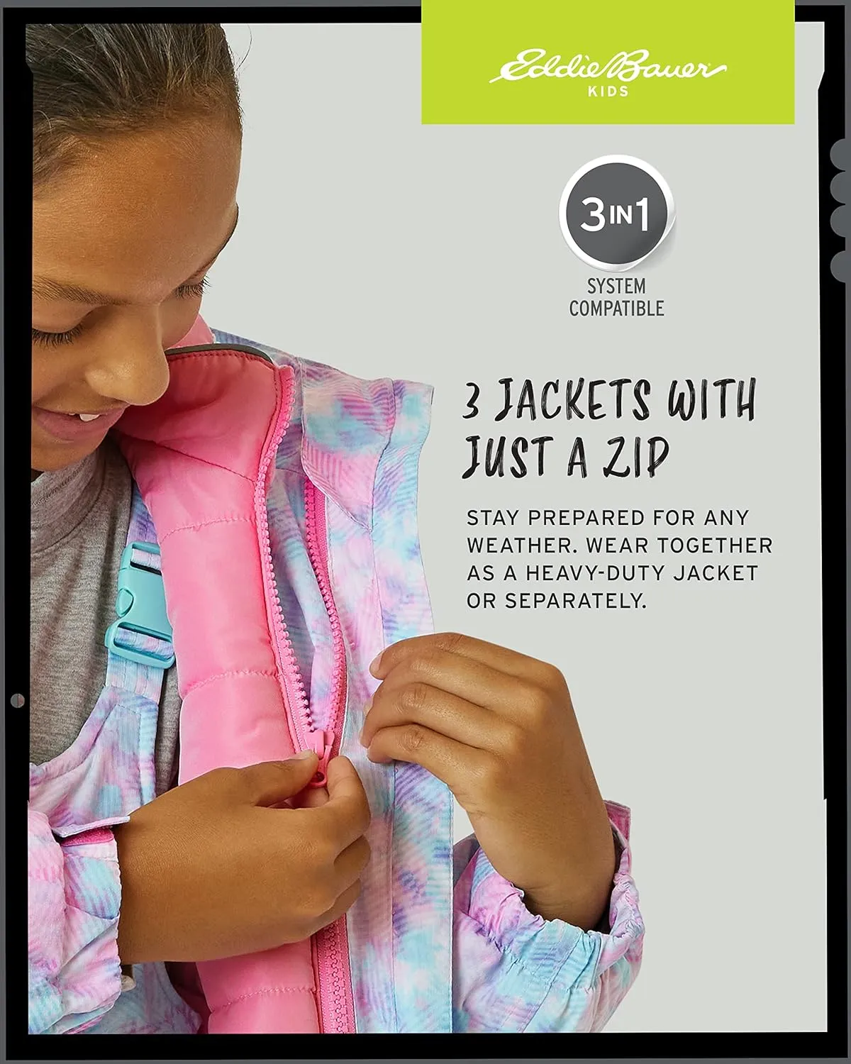 Eddie Bauer Kids' Ski Jacket - Waterproof 3 in 1 Insulated Coat with Removable Shell Jacket for Boys and Girls (3-16)