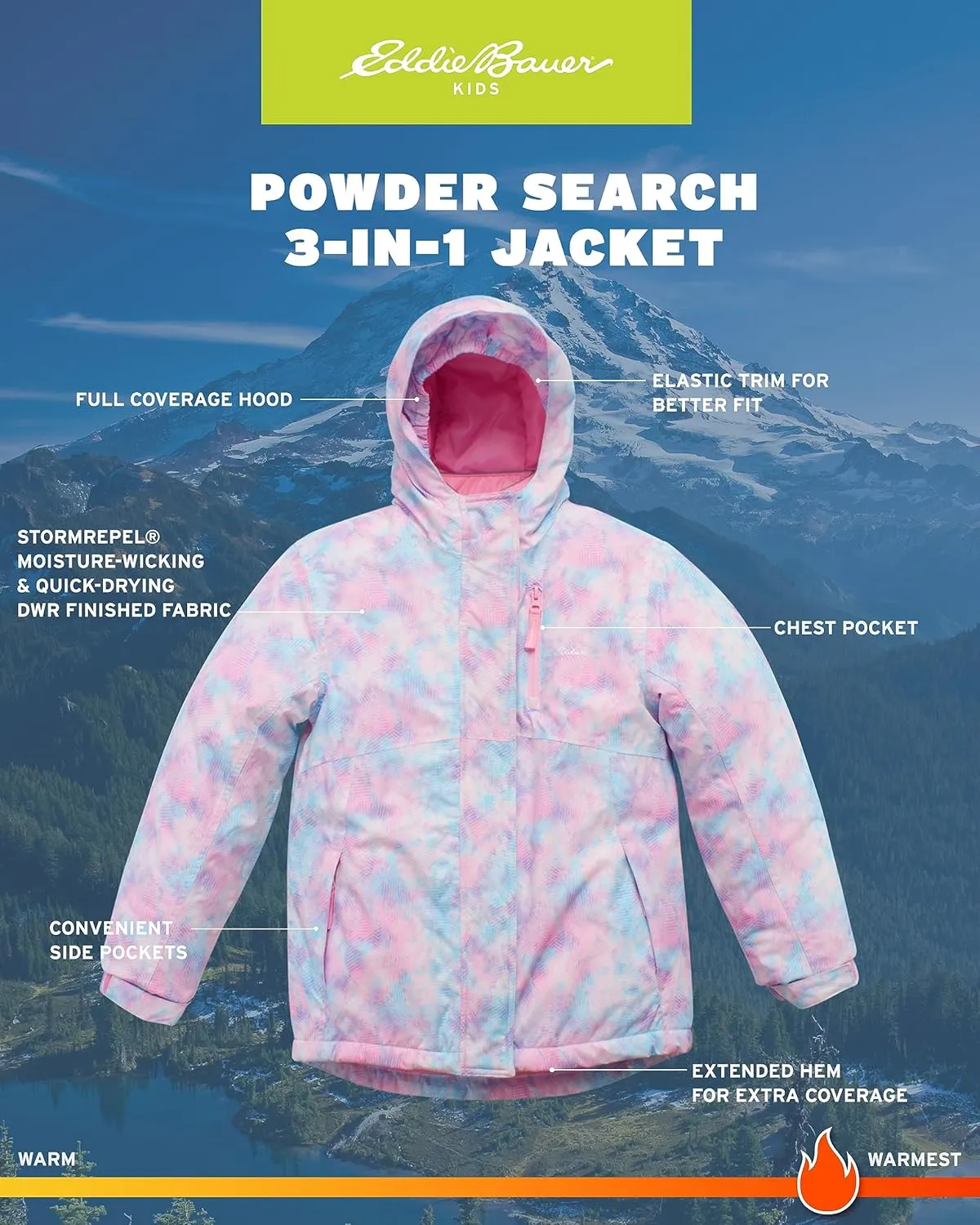 Eddie Bauer Kids' Ski Jacket - Waterproof 3 in 1 Insulated Coat with Removable Shell Jacket for Boys and Girls (3-16)