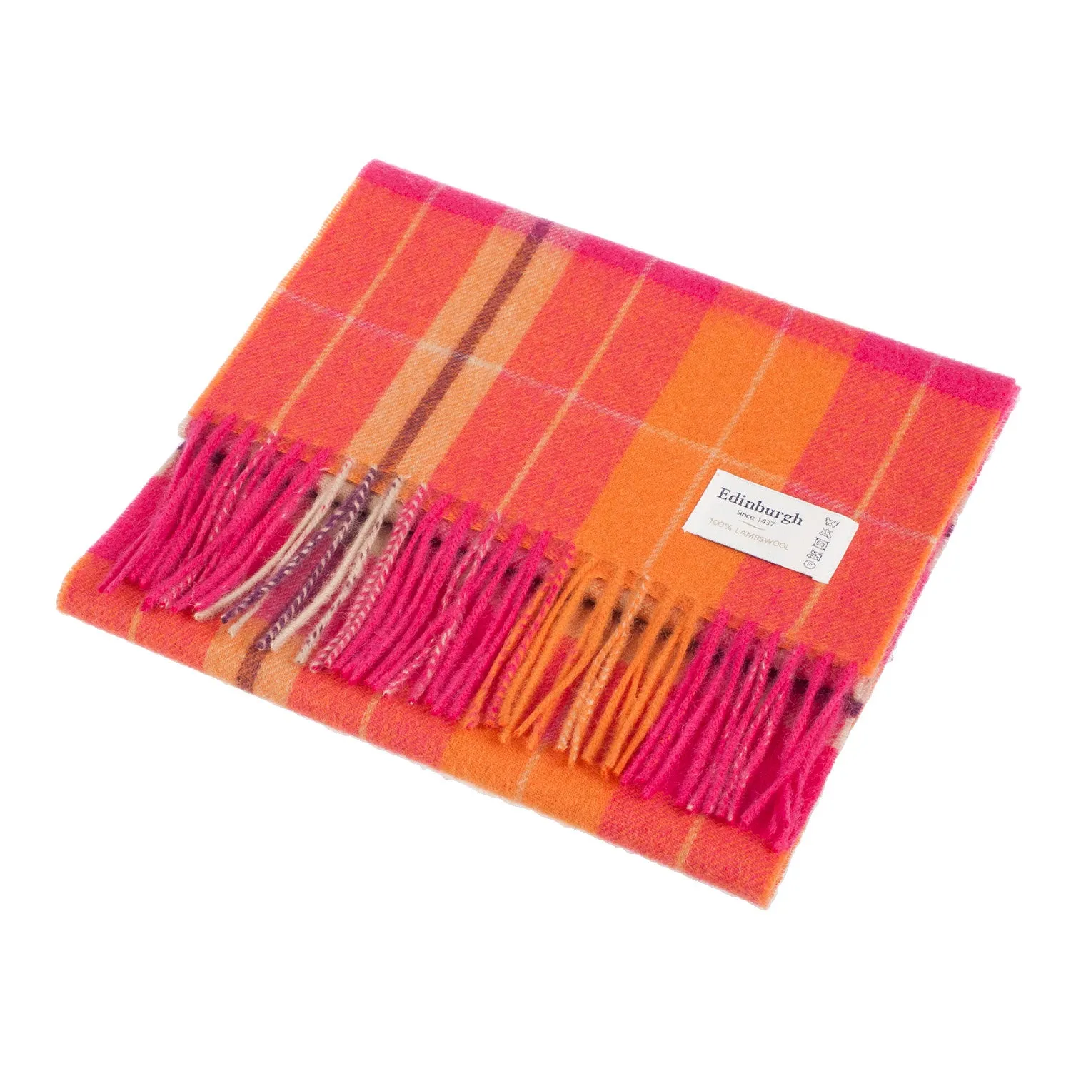 Edinburgh 100% Lambswool Scarf  Heivon Check - Radicchio/Oriental Ginger