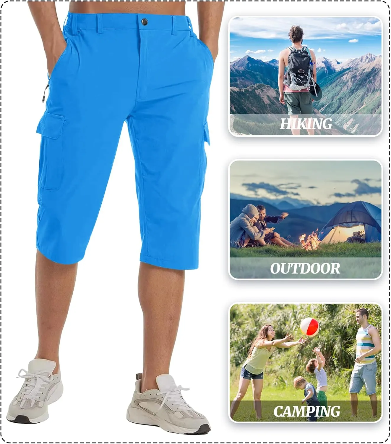 EKLENTSON Men's Workout Shorts Quick Dry Gym Hiking Shorts Zipper Pockets Lightweight Athletic 3/4 Capri Pants for Men