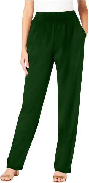 Elastic Waist Pants for Women High Waisted Casual Pants Linen Office Work Stretchy Tapered Lounge with Pockets