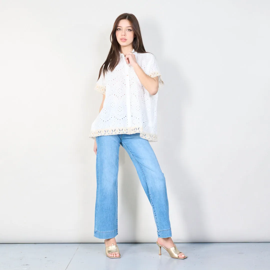 Elegant lace short-sleeve blouse wholesale