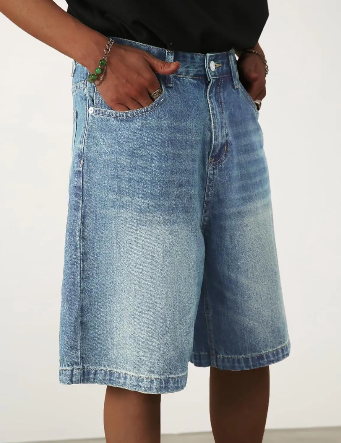 EMMIOL Mens Baggy Jean Shorts Loose Fit Denim Shorts Men Summer Casual Jorts Y2k Hip Hop Short Jeans Streetwear Clothes