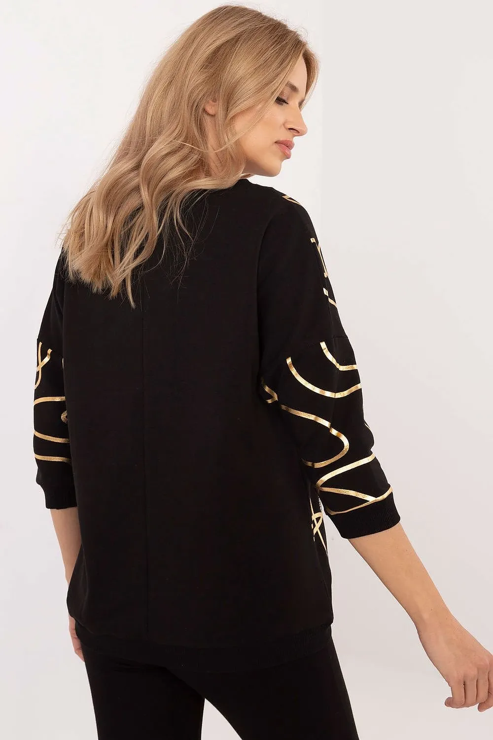 FACTORY PRICE Women's European-made 3/4 Sleeves Blouse with Golden Abstract Art