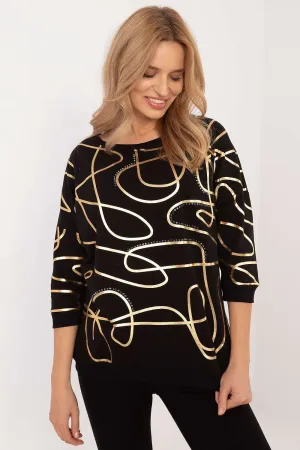 FACTORY PRICE Women's European-made 3/4 Sleeves Blouse with Golden Abstract Art