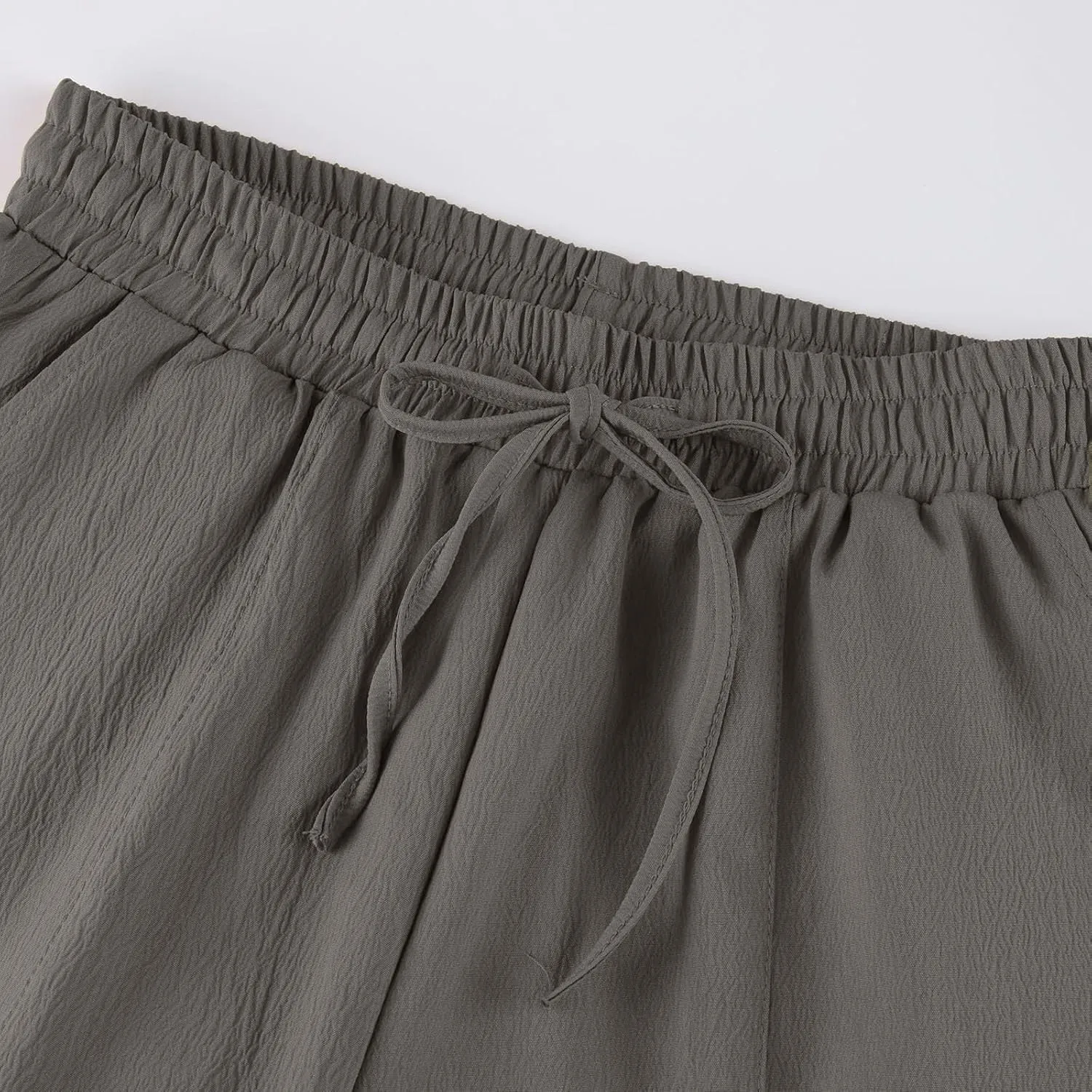 fanmpghleoo Linen Harem Pants Women with Pockets Drawstring Wide Leg Pirate Pants High Waisted Capri Joggers with Pockets