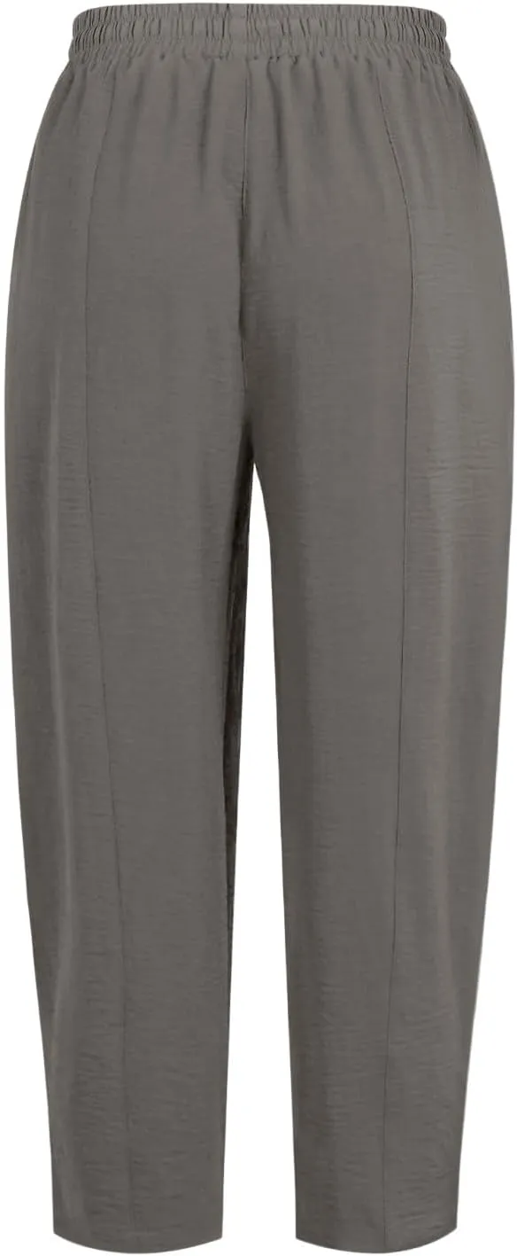 fanmpghleoo Linen Harem Pants Women with Pockets Drawstring Wide Leg Pirate Pants High Waisted Capri Joggers with Pockets