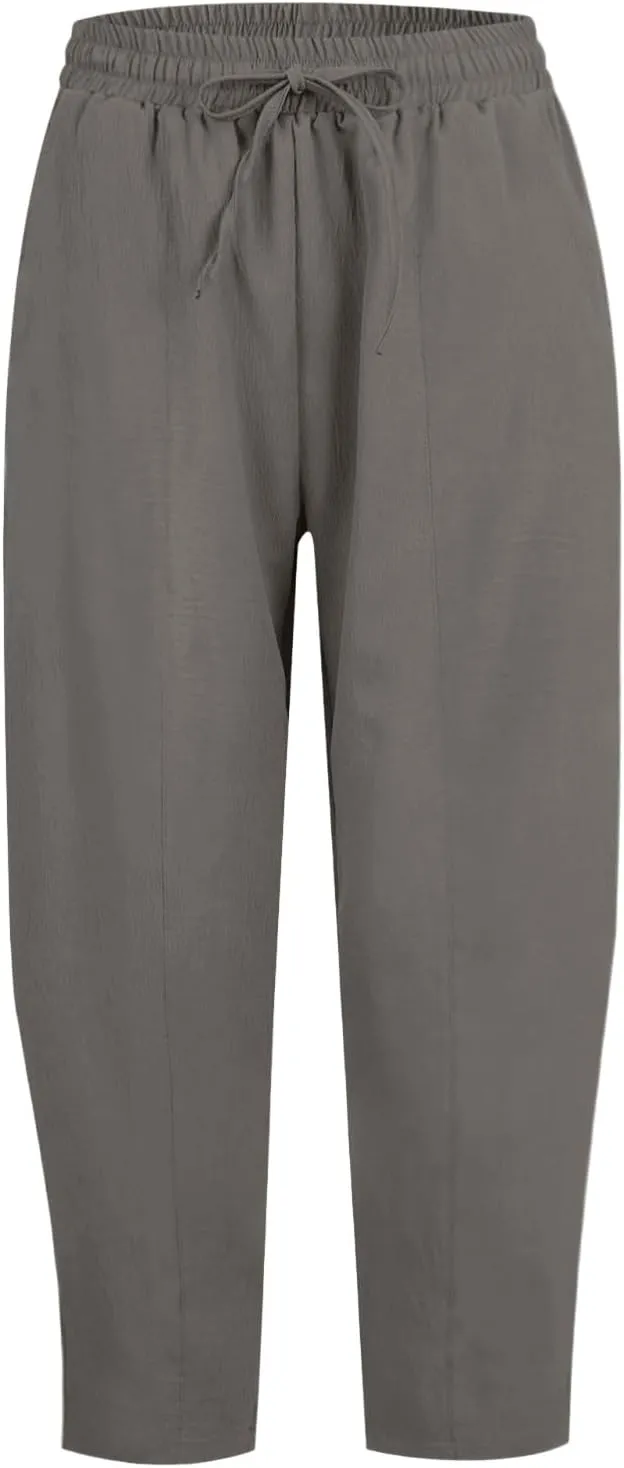 fanmpghleoo Linen Harem Pants Women with Pockets Drawstring Wide Leg Pirate Pants High Waisted Capri Joggers with Pockets