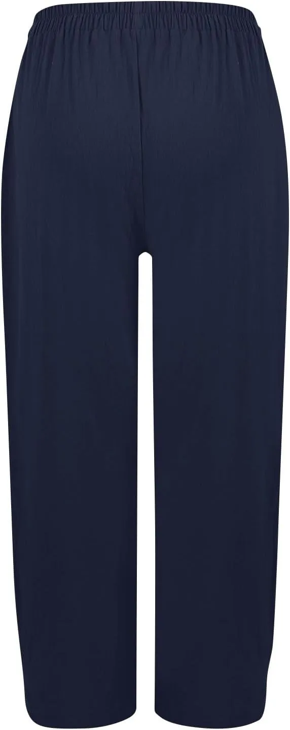 fanmpghleoo Linen Pants Women Casual Elastic Waist Wide Leg Linen Pants for Women Baggy Lightweight Lounge Pants with Pockets