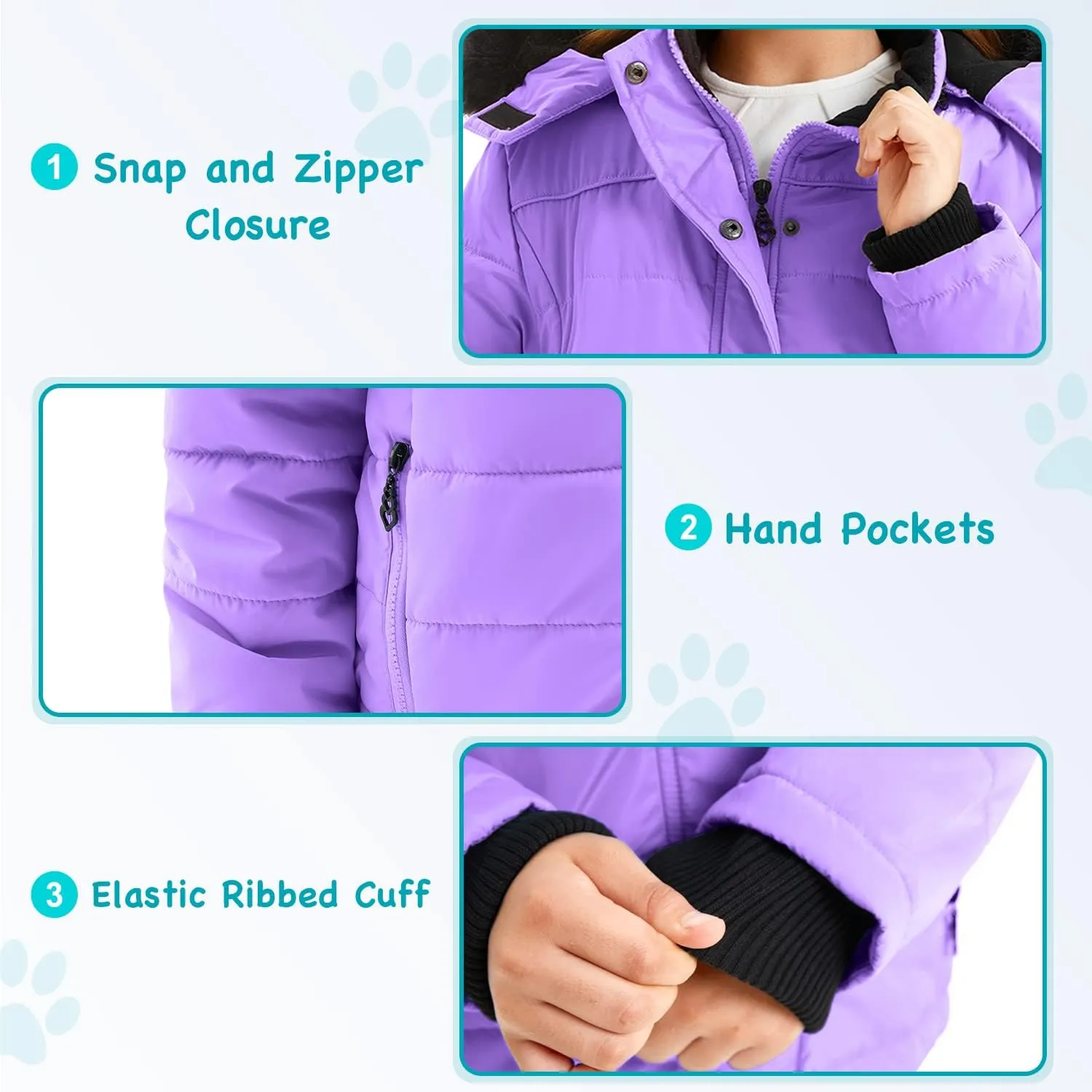 FARVALUE Girls' Winter Coats Thicken Fleece Lined Padded Hooded Puffer Jacket Coat for Girls