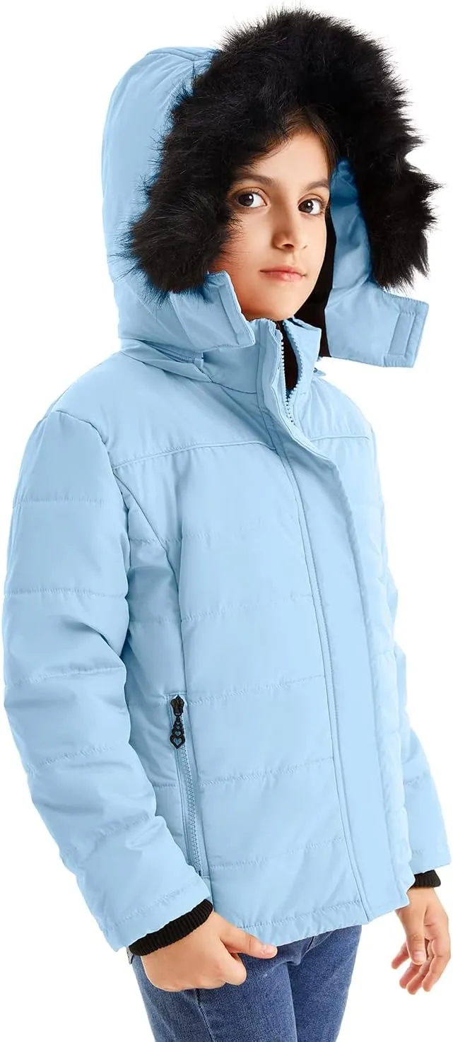 FARVALUE Girls' Winter Coats Thicken Fleece Lined Padded Hooded Puffer Jacket Coat for Girls
