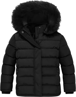 FARVALUE Girls' Winter Coats Thicken Fleece Lined Padded Hooded Puffer Jacket Coat for Girls
