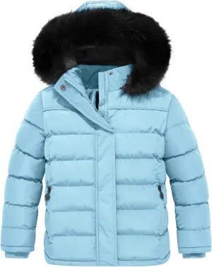 FARVALUE Girls' Winter Coats Thicken Fleece Lined Padded Hooded Puffer Jacket Coat for Girls