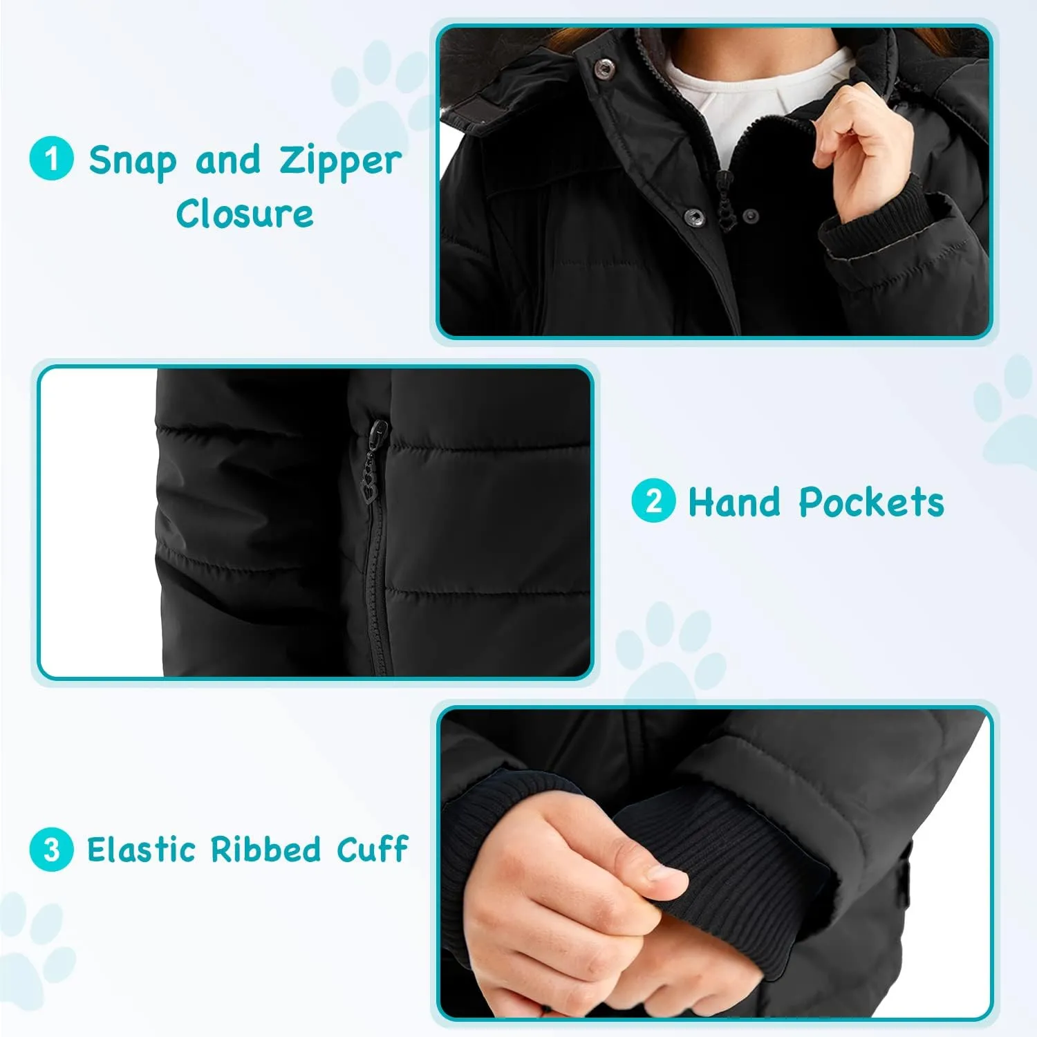 FARVALUE Girls' Winter Coats Thicken Fleece Lined Padded Hooded Puffer Jacket Coat for Girls