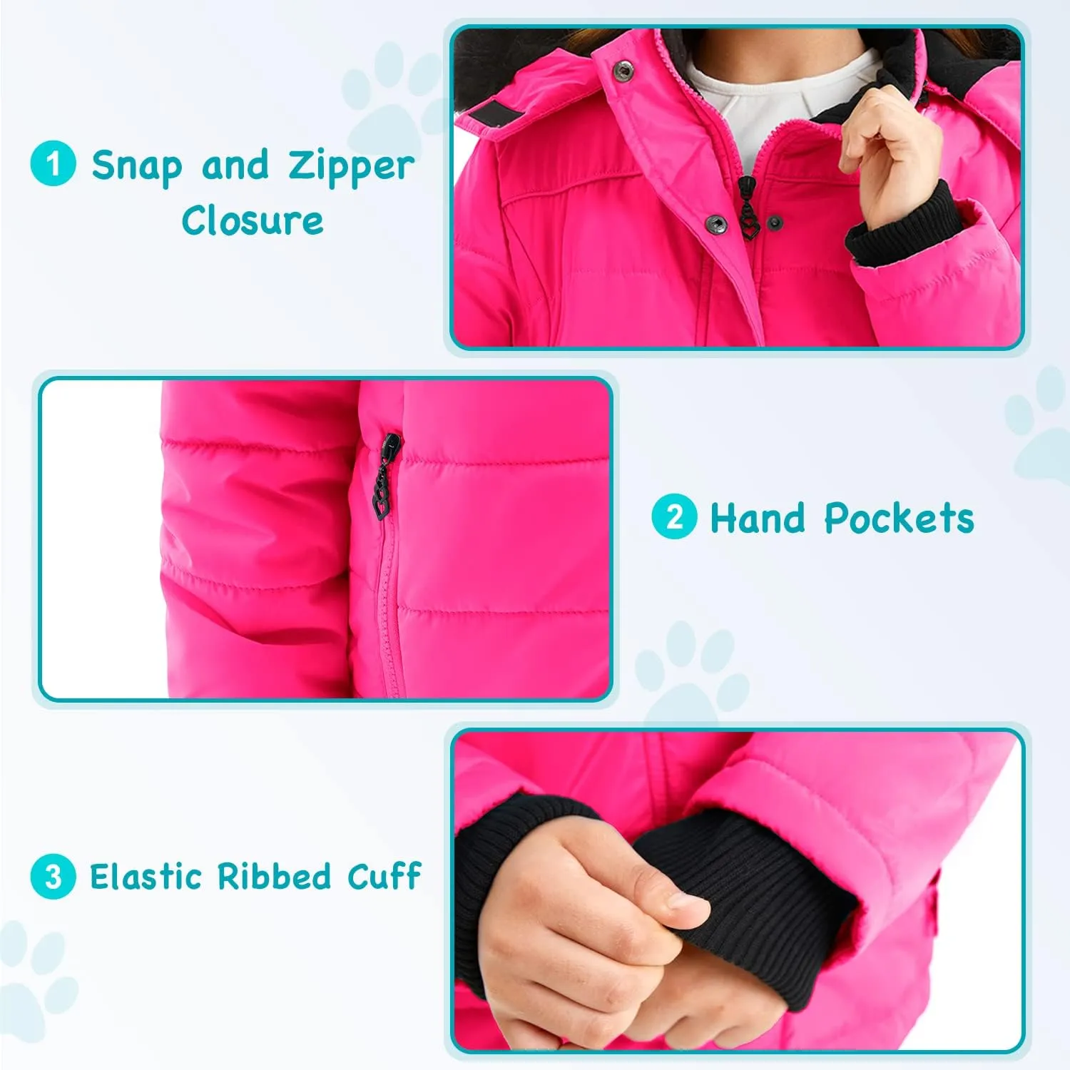 FARVALUE Girls' Winter Coats Thicken Fleece Lined Padded Hooded Puffer Jacket Coat for Girls
