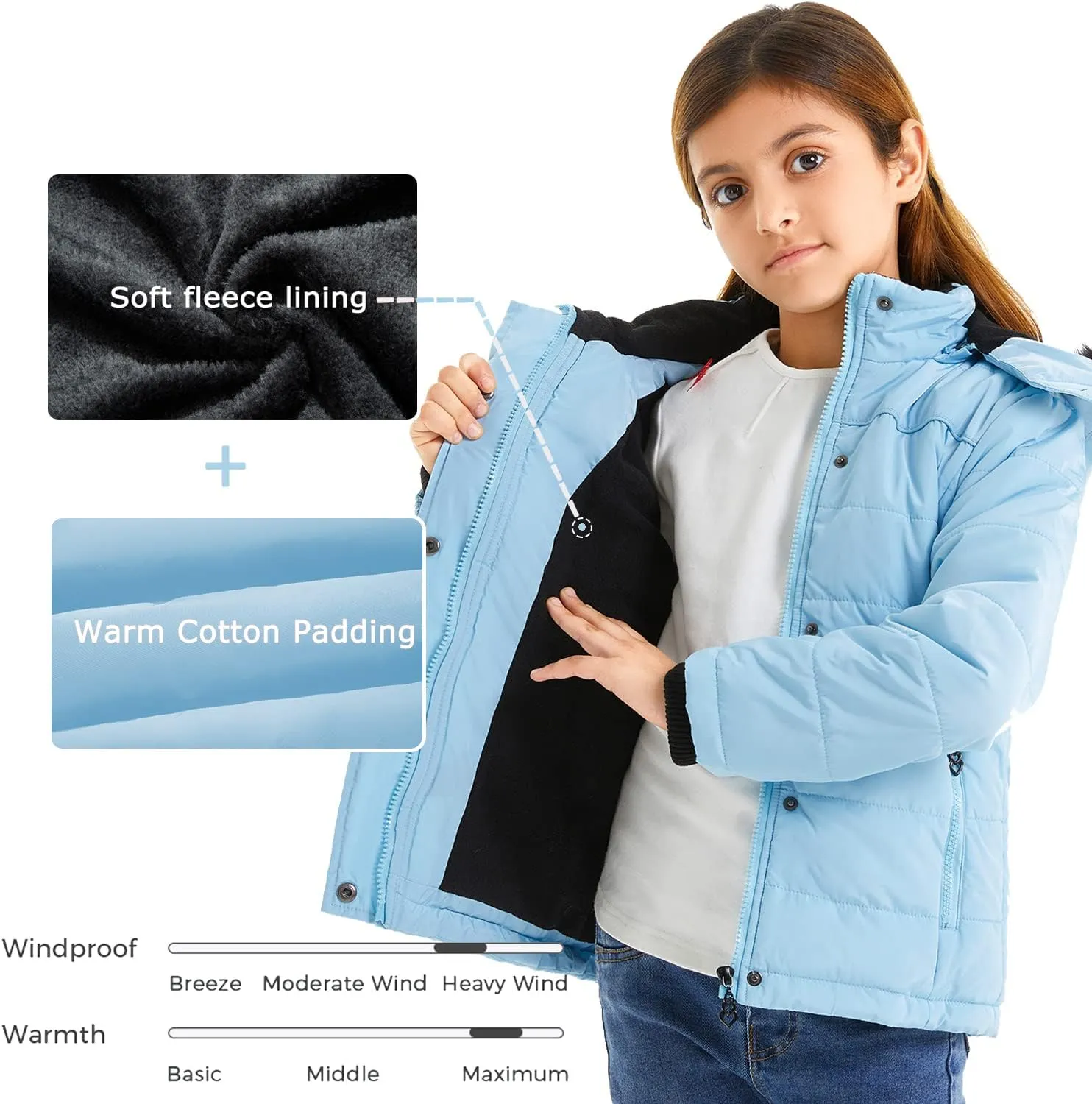 FARVALUE Girls' Winter Coats Thicken Fleece Lined Padded Hooded Puffer Jacket Coat for Girls