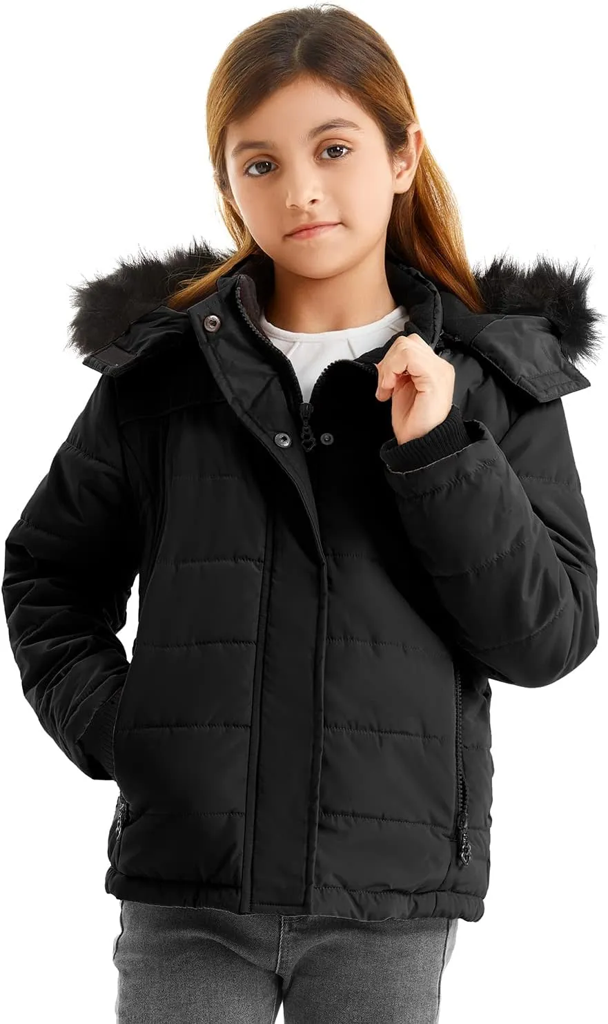 FARVALUE Girls' Winter Coats Thicken Fleece Lined Padded Hooded Puffer Jacket Coat for Girls