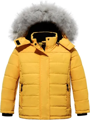 FARVALUE Girls' Winter Coats Thicken Fleece Lined Padded Hooded Puffer Jacket Coat for Girls