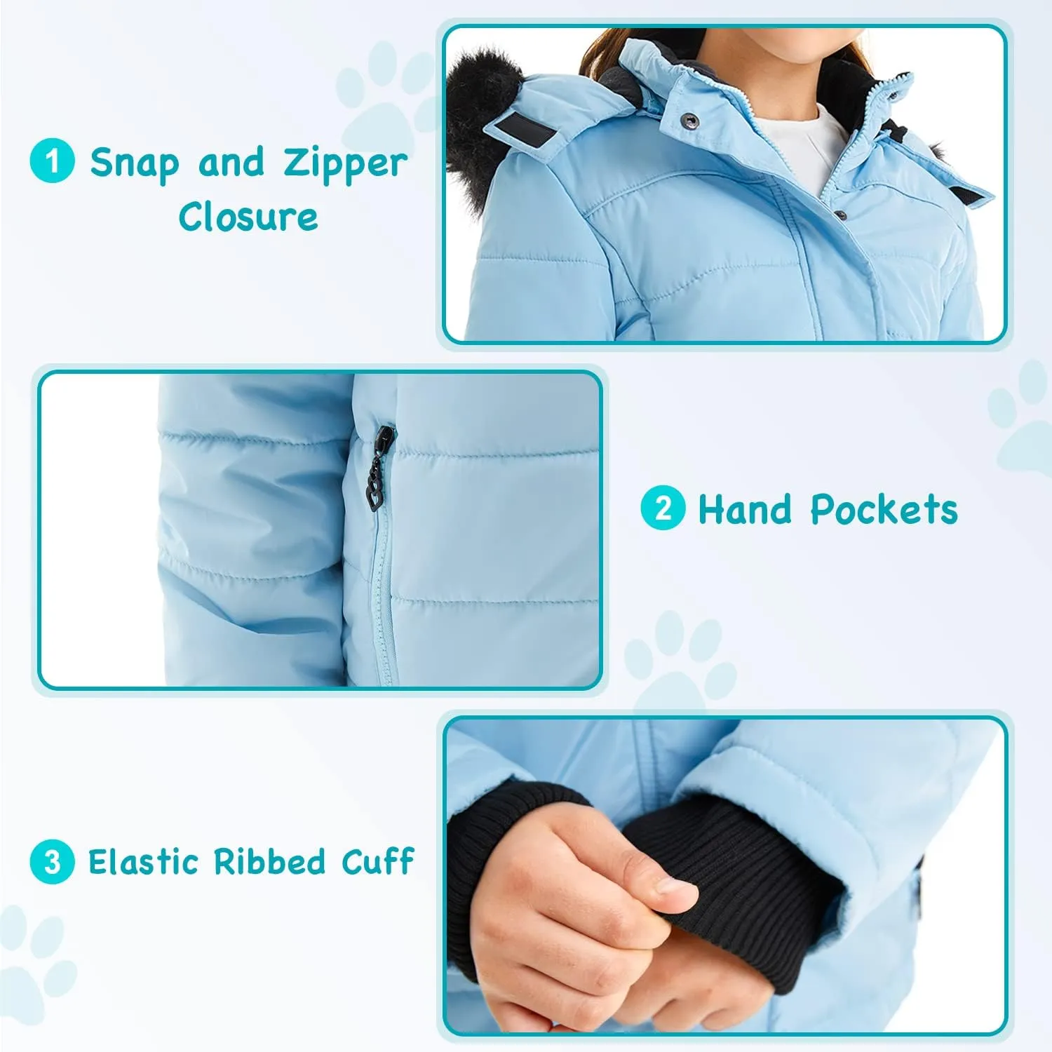 FARVALUE Girls' Winter Coats Thicken Fleece Lined Padded Hooded Puffer Jacket Coat for Girls