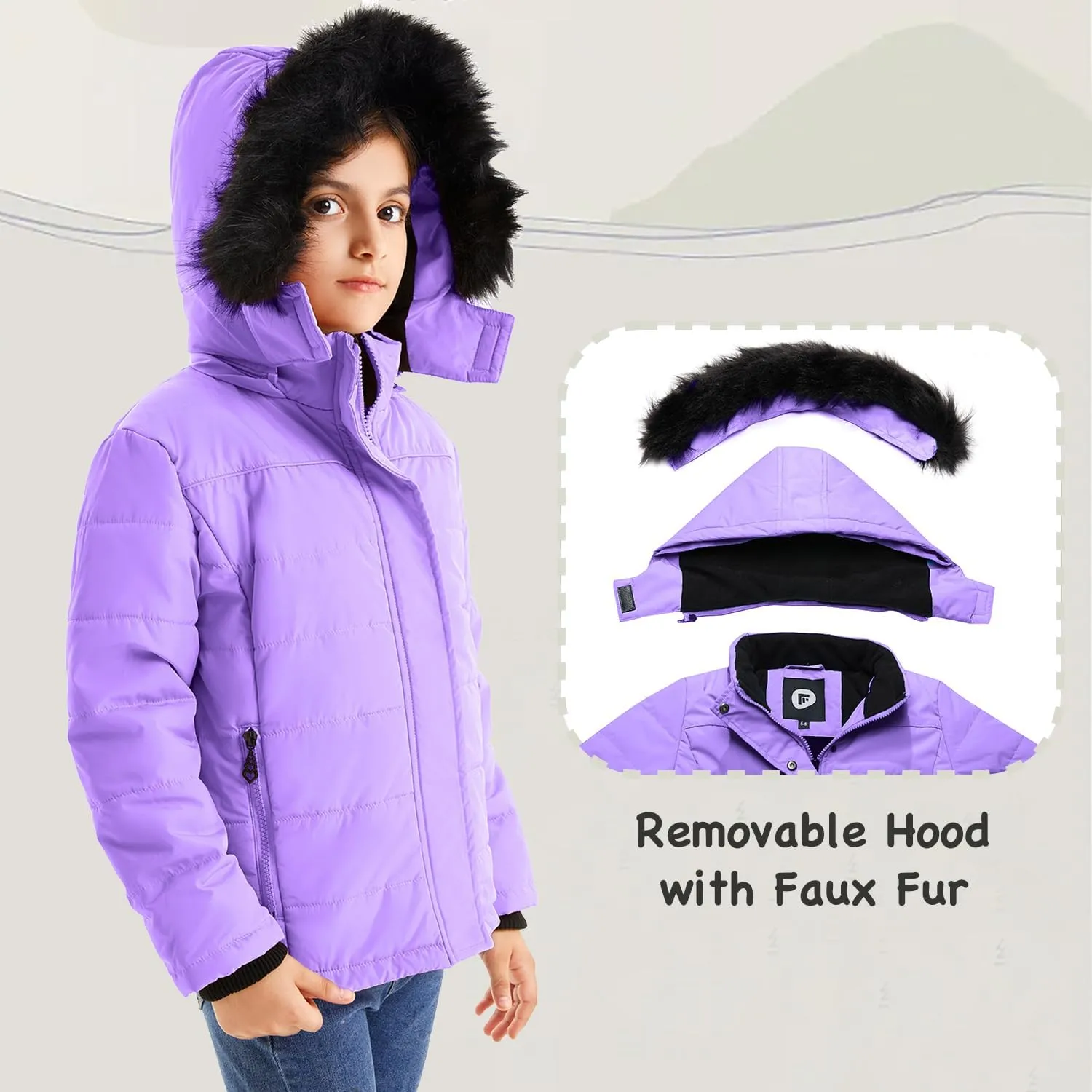 FARVALUE Girls' Winter Coats Thicken Fleece Lined Padded Hooded Puffer Jacket Coat for Girls