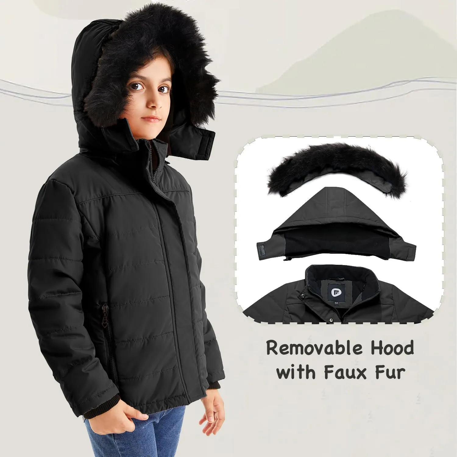 FARVALUE Girls' Winter Coats Thicken Fleece Lined Padded Hooded Puffer Jacket Coat for Girls