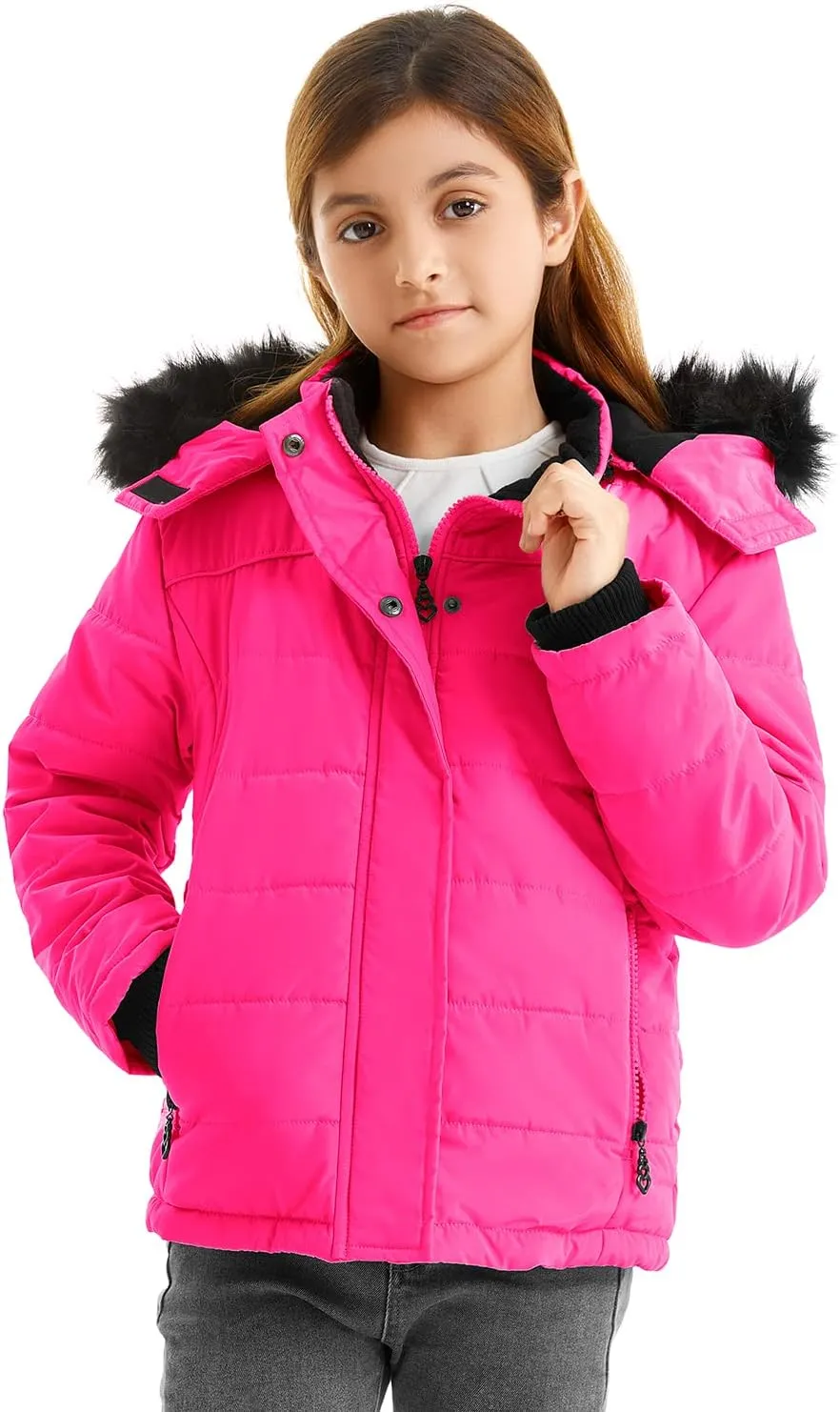 FARVALUE Girls' Winter Coats Thicken Fleece Lined Padded Hooded Puffer Jacket Coat for Girls
