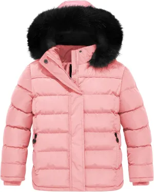 FARVALUE Girls' Winter Coats Thicken Fleece Lined Padded Hooded Puffer Jacket Coat for Girls