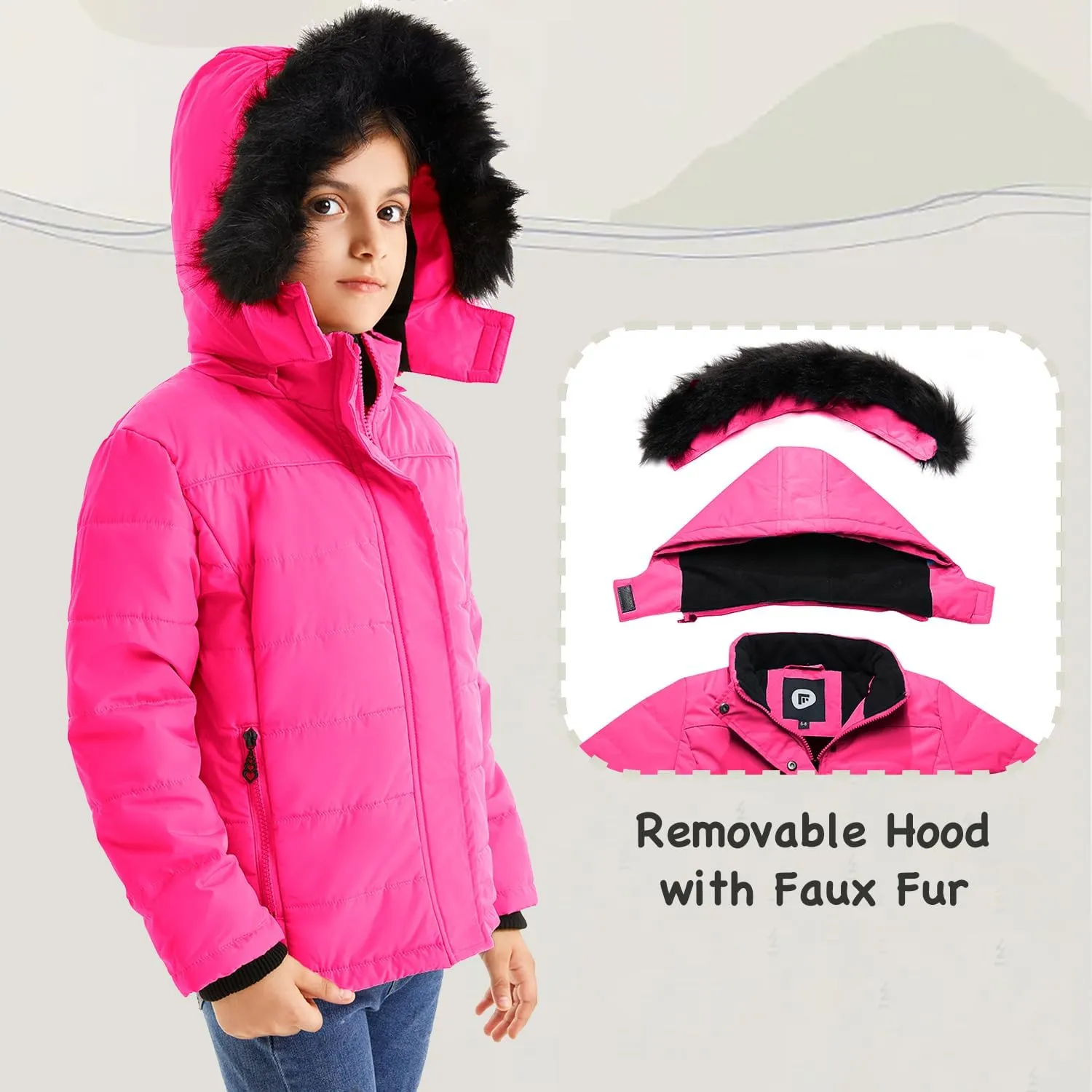 FARVALUE Girls' Winter Coats Thicken Fleece Lined Padded Hooded Puffer Jacket Coat for Girls