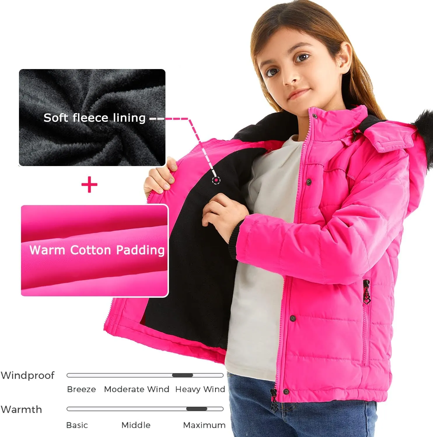FARVALUE Girls' Winter Coats Thicken Fleece Lined Padded Hooded Puffer Jacket Coat for Girls