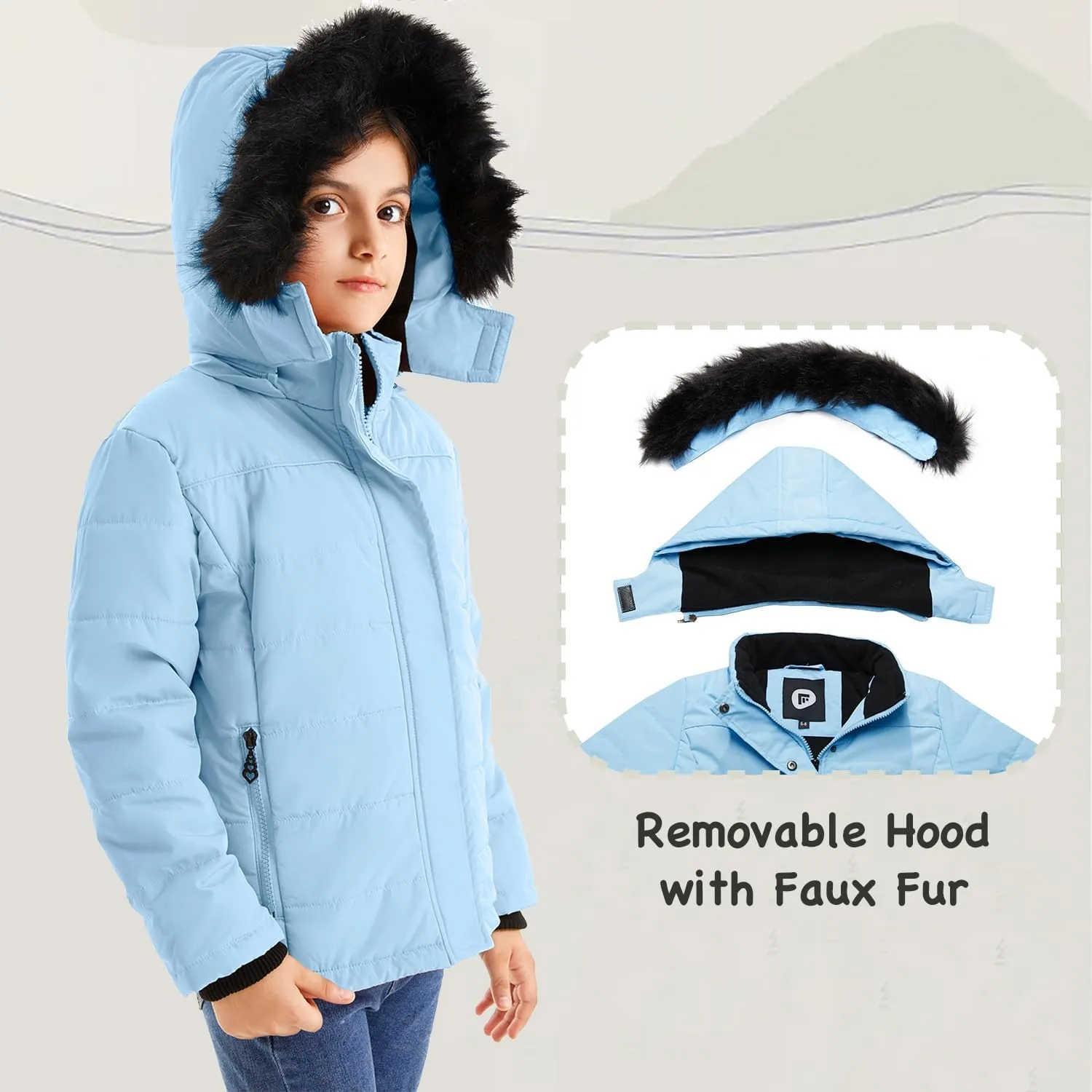 FARVALUE Girls' Winter Coats Thicken Fleece Lined Padded Hooded Puffer Jacket Coat for Girls