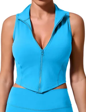 FEOYA Curve Hem Golf Tank Top for Women Sleeveless Full Zip Up Yoga Workout Vest Slim Fit Nylon Tennis Shirt 2025