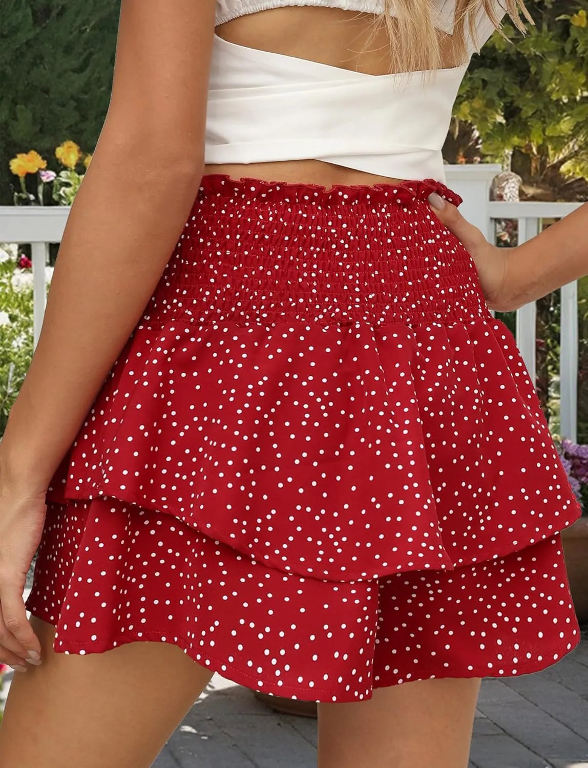 FEOYA Floral Skirts for Women Ruffled High Waisted Boho Skirt Summer A Line Skorts with Shorts Lightweight Wide Leg Shorts