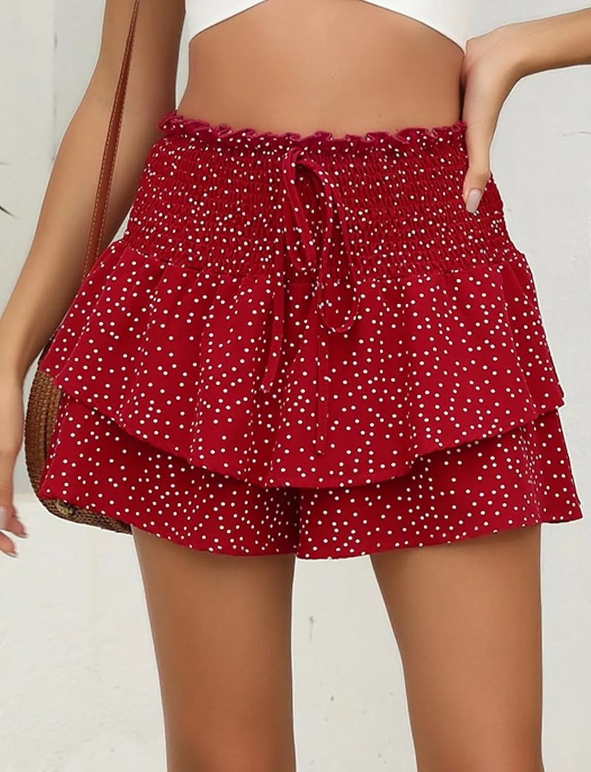 FEOYA Floral Skirts for Women Ruffled High Waisted Boho Skirt Summer A Line Skorts with Shorts Lightweight Wide Leg Shorts