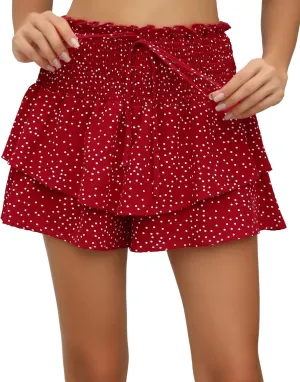 FEOYA Floral Skirts for Women Ruffled High Waisted Boho Skirt Summer A Line Skorts with Shorts Lightweight Wide Leg Shorts