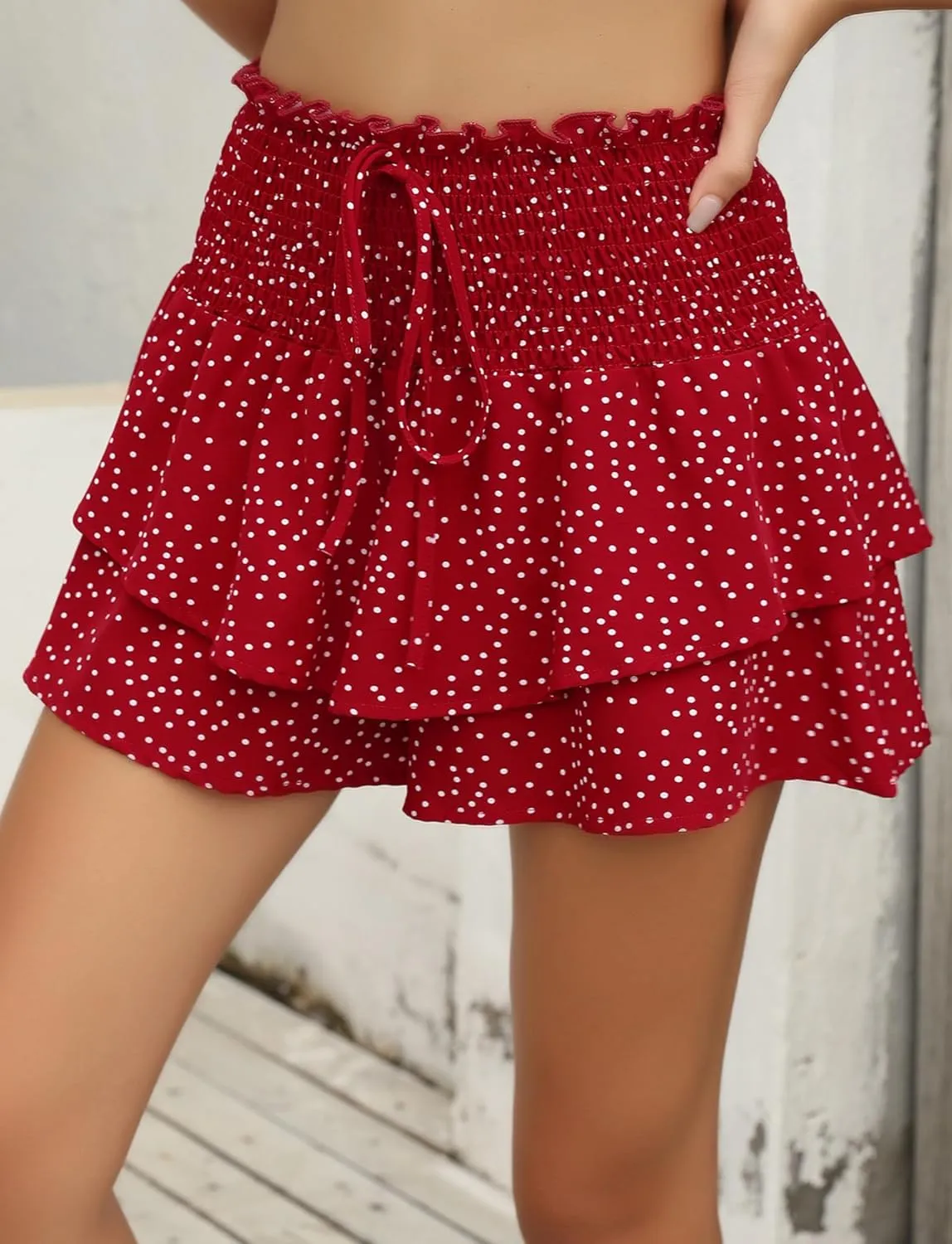 FEOYA Floral Skirts for Women Ruffled High Waisted Boho Skirt Summer A Line Skorts with Shorts Lightweight Wide Leg Shorts