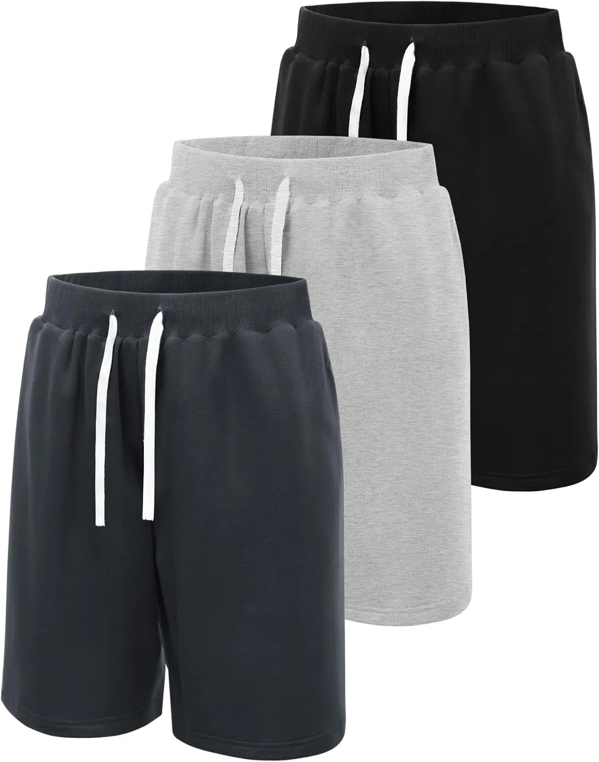 Ficerd 3 Pack Big and Tall Men's Sweat Shorts 9'' Plus Size Bermuda Drawstring Elastic Waist Shorts with 3 Pocket