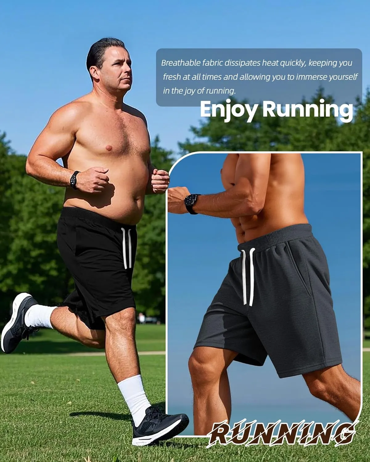 Ficerd 3 Pack Big and Tall Men's Sweat Shorts 9'' Plus Size Bermuda Drawstring Elastic Waist Shorts with 3 Pocket
