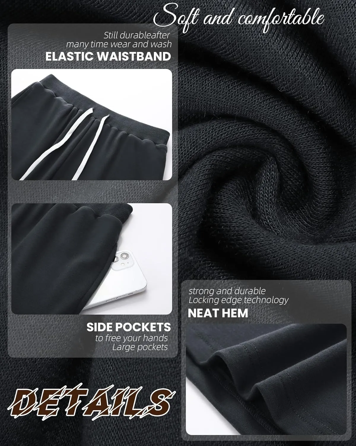 Ficerd 3 Pack Big and Tall Men's Sweat Shorts 9'' Plus Size Bermuda Drawstring Elastic Waist Shorts with 3 Pocket