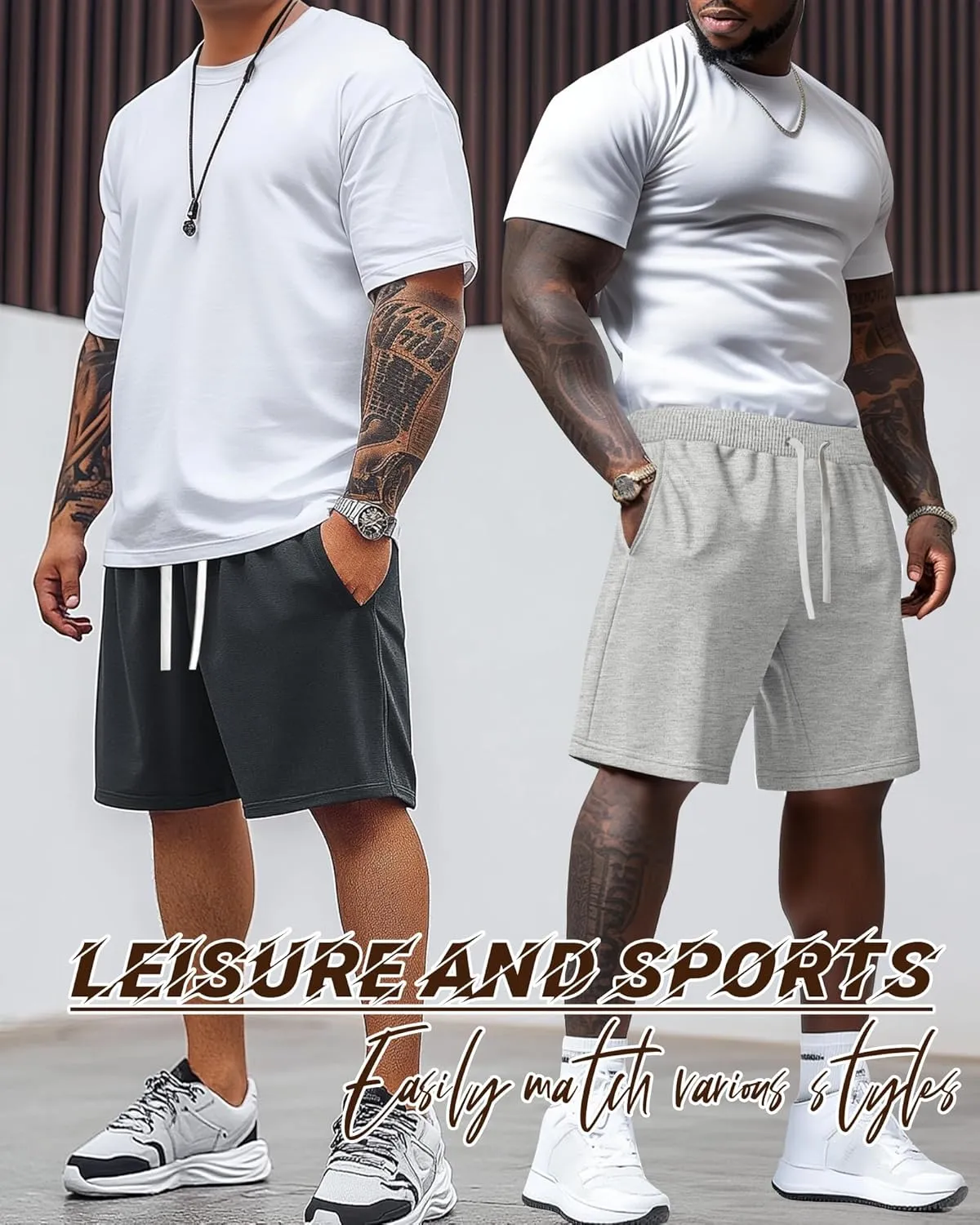 Ficerd 3 Pack Big and Tall Men's Sweat Shorts 9'' Plus Size Bermuda Drawstring Elastic Waist Shorts with 3 Pocket