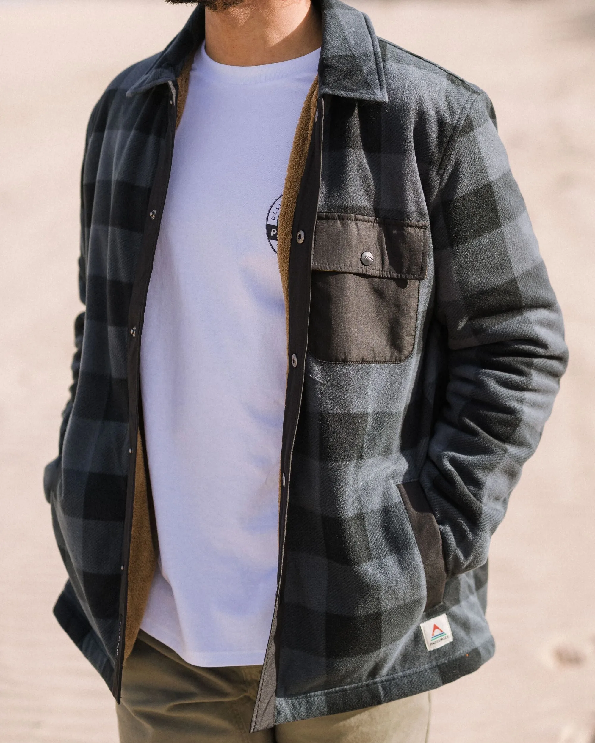 Firelight Sherpa Lined Overshirt - Storm Grey Buffalo