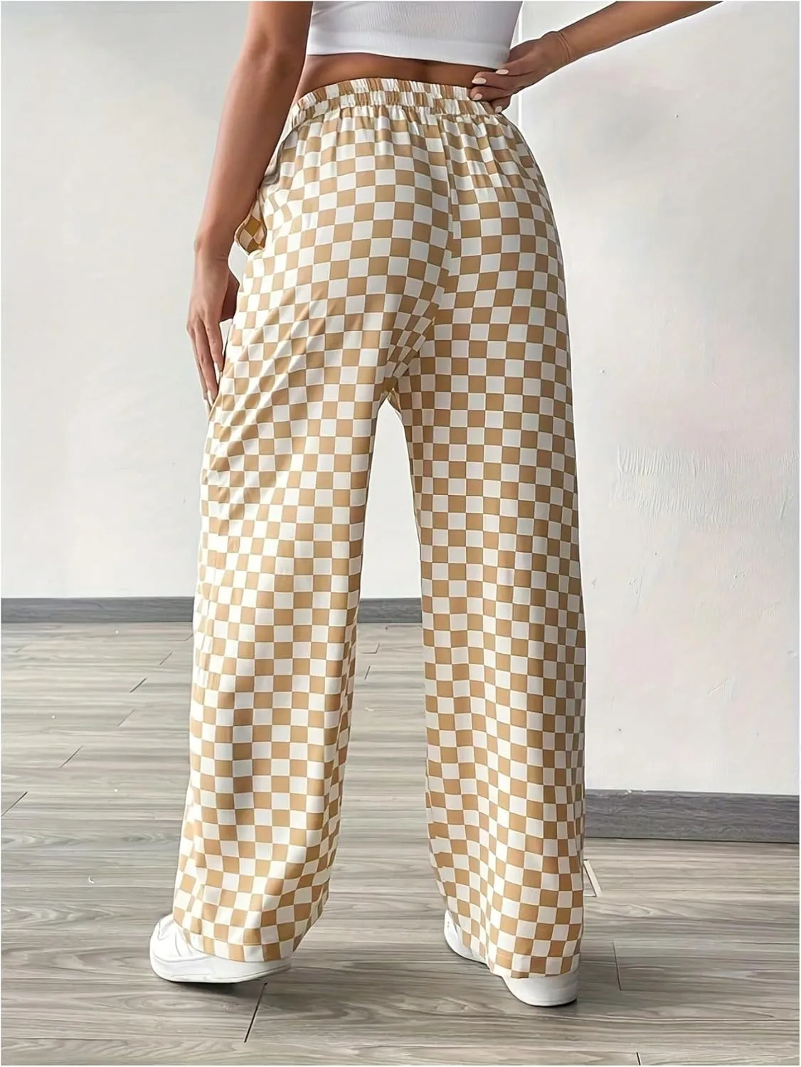 Floerns Women's Causal Drawstring High Waist Baggy Straight Wide Leg Sweatpants with Pockets