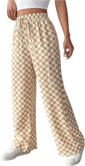 Floerns Women's Causal Drawstring High Waist Baggy Straight Wide Leg Sweatpants with Pockets