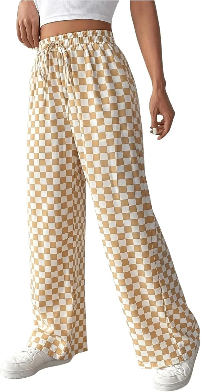 Floerns Women's Causal Drawstring High Waist Baggy Straight Wide Leg Sweatpants with Pockets